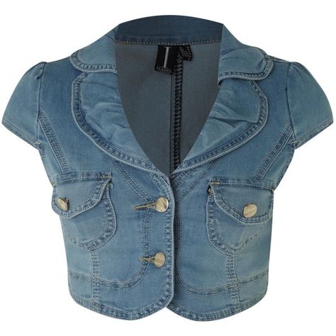 Izabel London Wide collar denim bolero ($26) ❤ liked on Polyvore featuring outerwear, jackets, tops, coats, vest, coats & jackets, light blue, light blue jacket, bolero jacket and cap sleeve jacket Bolero Jeans Jackets, Short Sleeve Denim Jacket With Button Closure, Denim Bolero Jacket, Blue Fitted Cropped Denim Jacket, Blue Cropped Fitted Denim Jacket, Fitted Denim Vest With Button-up Closure, Light Blue Jacket, Metallic Jacket, Lace Bolero