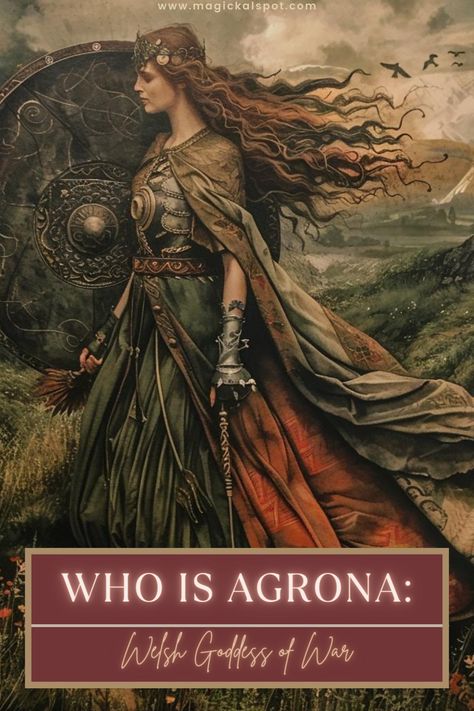 Meet the fierce 🗡️ Agrona, 'Welsh Goddess of War.' Delve into the lore of this powerful deity, embodying strife and sovereignty. Discover her influence in Celtic mythology and how to connect with her warrior spirit. 🛡️✨ Ideal for those drawn to the strength and resilience of goddess energies. Embrace the power of Agrona in your practice for courage and protection. 🔥🌿 Welsh Gods And Goddesses, Elen Of The Ways Goddess, Welsh Deities, Welsh Gods, Celtic Gods And Goddesses, Welsh Goddess, Wild Women Quotes, Welsh Mythology, Celtic Paganism