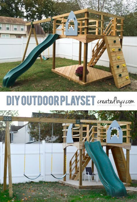 Diy Outdoor Play, Outdoor Play Set, Patio Chico, Pergola Cover, Swing Set Diy, Backyard Playset, Kids Yard, Outdoor Playset, Diy Swing