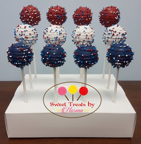 Cake Ball Design Ideas, Memorial Day Cakesicles, Olympic Cake Pops, Fourth Of July Cakepops, American Flag Cake Pops, 4th Of July Cakepops, Red White And Blue Cake Pops, July 4th Cake Pops, Summer Themed Cake Pops