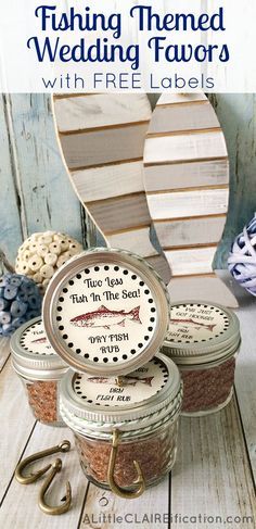 Fishing Themed Wedding, Bridal Shower Favors Cheap, Unusual Wedding Favours, Cajun Spice, Wedding Favor Table, Fishing Wedding, Creative Wedding Favors, Inexpensive Wedding Favors, Edible Wedding Favors