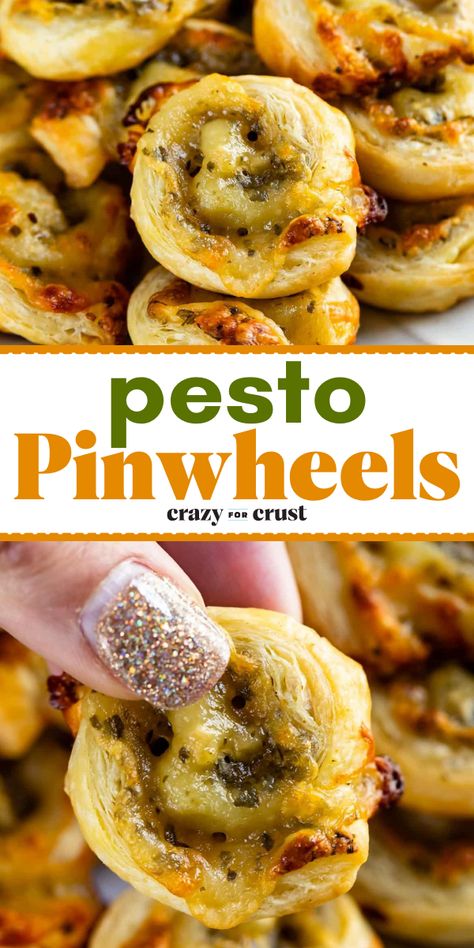 Need some easy game day food? Serve up these basil pesto pinwheels! With a combo of homemade pesto sauce and cheese, these party pinwheels are one of the best football appetizers. So, grab some puff pastry for this simple tailgating recipe! Pie, Cheesy Puff Pastry Appetizers, Pinwheel Recipes Baked, Puff Pastry Cheese Appetizers, Savory Pinwheels Puff Pastries, Puff Pastry Pinwheel Appetizers, Pesto Appetizer Recipes, Appetizers With Pesto, Best Football Appetizers