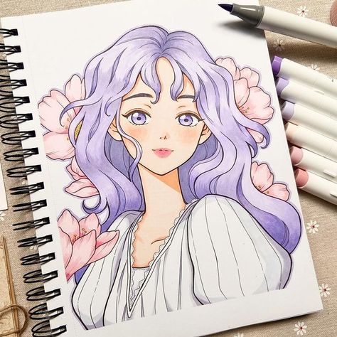 I’m looking to improve my marker drawing skills and this is the first one. Purple will be the main color tone and Ohuhu’s marker with its… | Instagram Drawing Markers Ideas Easy, Drawing By Marker, Art With Ohuhu Markers, Marker Drawing Easy Aesthetic, Color Sketches Drawing, Colour Marker Drawing, Marker Art Portrait, Aqua Markers Art, Drawing Ideas Cute Kawaii