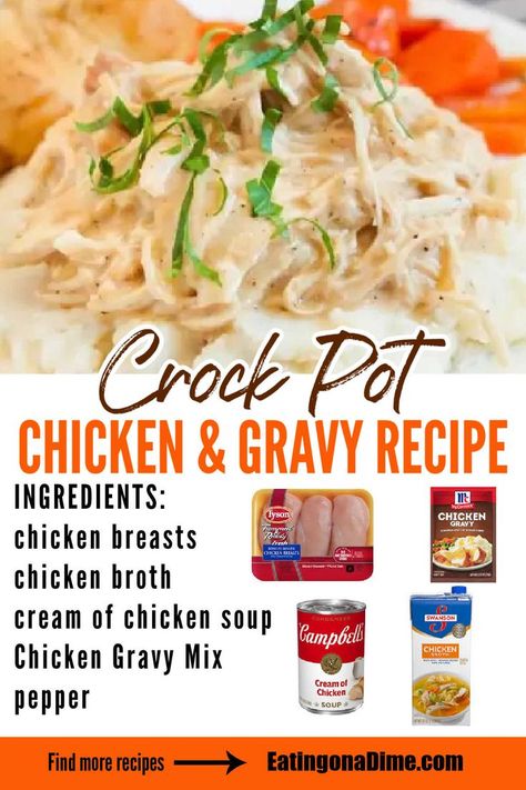 Shredded Chicken With Gravy Crock Pot, Chicken And Gray Crockpot, Ww Chicken Gravy Crockpot, Crockpot Recipes Chicken And Gravy, Chicken And Gravy In The Crockpot, Chicken And Broth Crockpot Recipes, Easy Creamy Crockpot Chicken, Crockpot Shredded Chicken Over Mashed Potatoes, Lunch Lady Chicken And Gravy