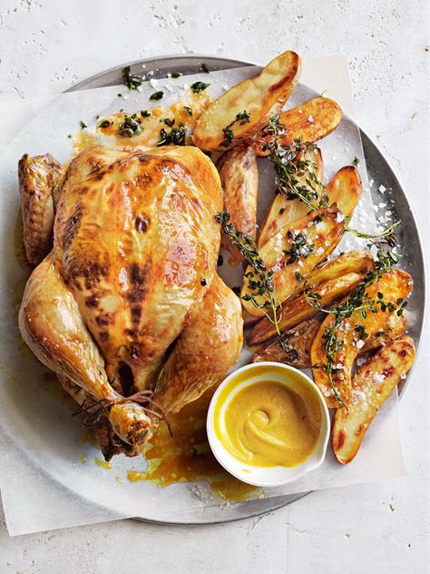 Hot English Mustard Roast Chicken | Donna Hay English Mustard, Grilled Potato Salad, Donna Hay Recipes, Slow Cooked Chicken, Donna Hay, Roast Chicken Recipes, Quick And Easy Dinner, Stuffed Whole Chicken, Curry Chicken Recipes