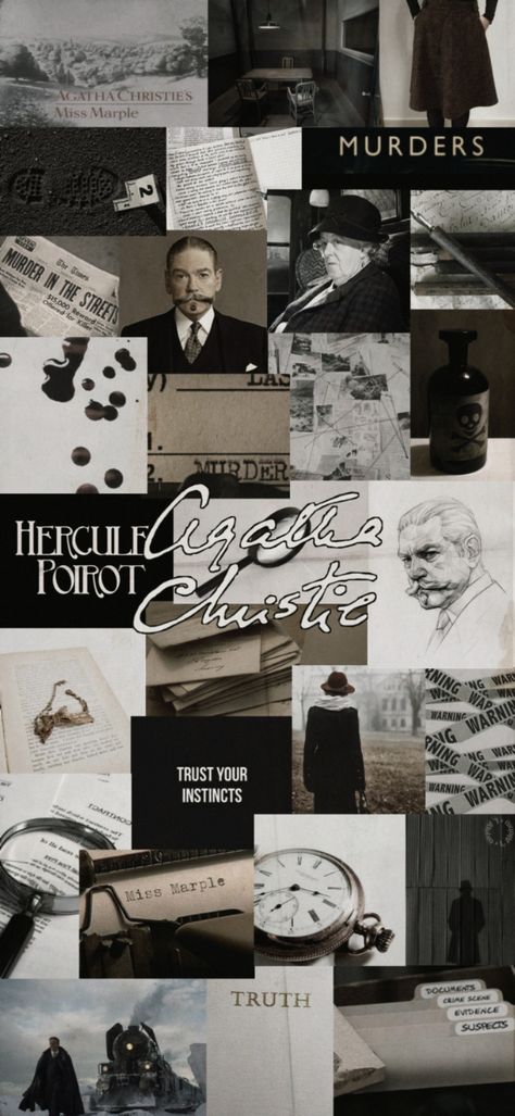 Agatha Christie Poirot, Mystery Aesthetic Wallpaper, Agatha Christie Miss Marple, Hercule Poirot Wallpaper, Detective Aesthetic Wallpaper, Detective Wallpapers Aesthetic, Miss Marple Aesthetic, Wallpaper Backgrounds Criminology Aesthetic, Agatha Christie Books Aesthetic