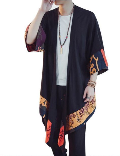 Men Kimono Street Style, Zen Clothing, Soft Streetwear, Festival Outfits Men, Modern Kimono, African Wear Styles For Men, Kimono Outfit, Male Kimono, Trendy Shirt Designs