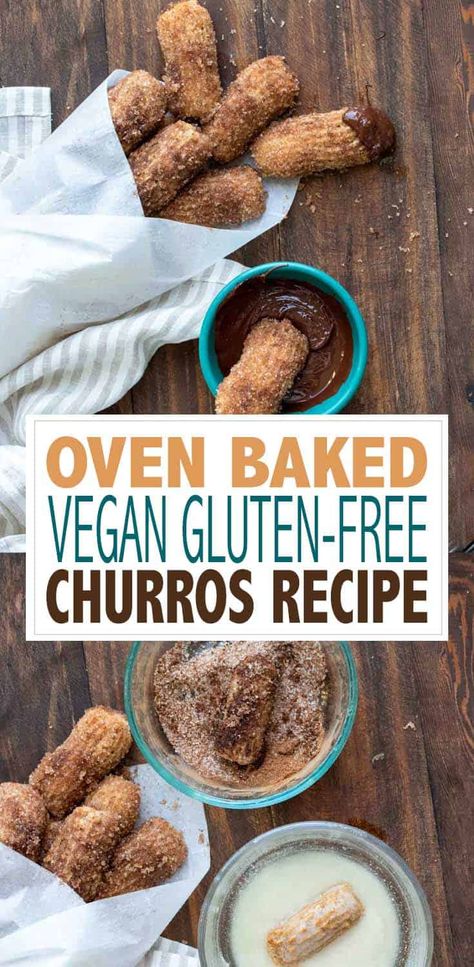 Vegan Churros Recipe, Gluten Free Churros Recipe, Vegan Churros, Gluten Free Churros, Baked Churros, Churros Recipe, Pan Sin Gluten, Vegan Caramel, Healthy Vegan Desserts