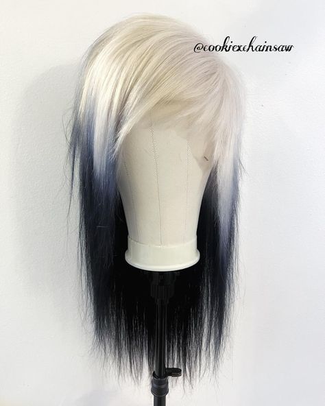 Scene Wigs, Scene X Emo, White Hair Aesthetic, Blonde And Black Hair, Scene Wig, Emo Haircuts, Black And White Hair, Wig Shop, Instagram White