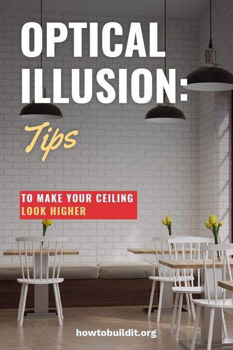 Want to know how to make your ceiling look higher? Maybe you have low ceilings or just want your home to feel bigger? Either way, we have some optical illusion tips to do just that. Immediately make a room feel taller with our awesome tips we want to share with you. #homeimprovement #makeceilingslookhigher Taller Ceiling Illusions, Low Ceiling Wall Decor, Low Ceiling Home Ideas, Living Rooms With Low Ceilings, How To Decorate Low Ceiling Rooms, How To Make Low Ceilings Feel Higher, Make Room Feel Taller, Accent Wall Low Ceiling, How To Make Rooms Look Taller