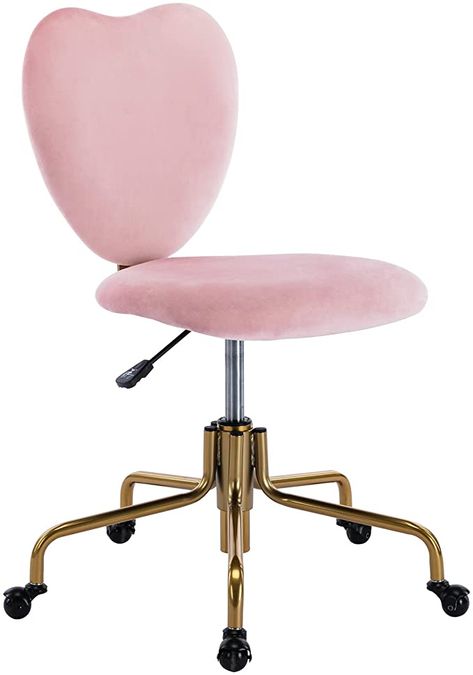 Pink Beauty Chair, Desk Chairs For Bedroom Kids, Pink Heart Desk Chair, Pink Fluffy Vanity Chair, Heart Chair Aesthetic, Heart Office Chair, Pink Velvet Desk Chair, Funky Desk Chairs, Vanity Chair Pink