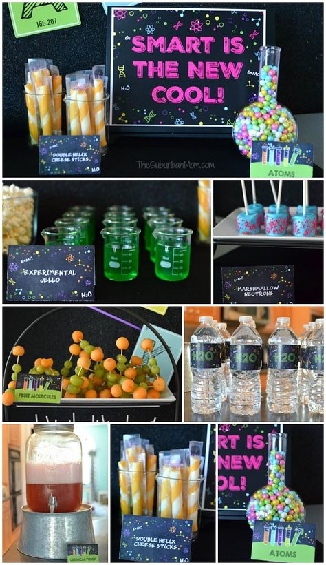 Science Party Food Ideas Science Party Food, Science Party Decorations, Science Themed Party, Science Birthday Party Ideas, Scientist Birthday Party, Mad Scientist Birthday, Science Birthday Party, Mad Science Party, Scientist Birthday