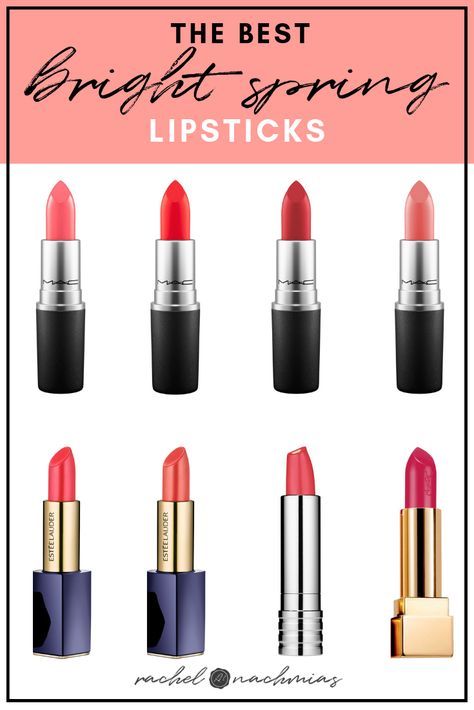 A roundup of some of the best bright spring lipstick shades on the market from well-loved brands. #brightspring #brightspringmakeup #brightspringcolorpalette Bright Spring Lipstick Palette, Clear Spring Lipstick Colors, Clear Spring Lipstick, House Of Colour Spring Lipstick, Makeup For Bright Spring, Bright Spring Dress, Light Spring Lipstick Colors, Bright Spring Makeup Palette, Bright Spring Lipstick Colors