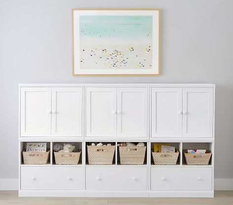 Cameron 2 Cabinet, 1 Bookrack, 3 Cubby Drawer Base, Simply White, UPS | Pottery Barn Kids Cameron Wall System, Cubby Wall, Kids Storage Furniture, Utah House, Organizing Toys, School Works, Virginia House, Cozy Minimalist, Big Kids Room