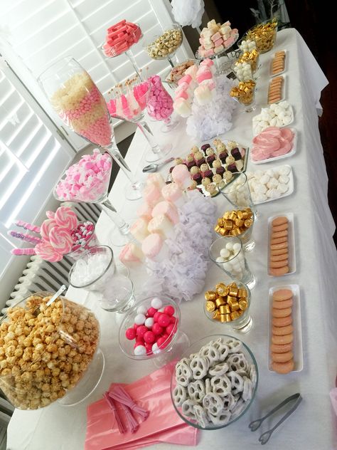 Pastel Candy Table Ideas, Sweet One Birthday Dessert Table, Birthday Table Treat Ideas, Candy Tables Ideas Birthday, Candy Bar Table Ideas Birthday, Candy Table Decoration Ideas, 21st Candy Table Party Ideas, Candy Table Treat Ideas, Pink Party Candy Table