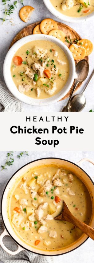 Soup Whole 30, Healthy Chicken Pot Pie Soup, Paleo Chicken Pot Pie, Healthy Chicken Pot Pie, Biscuits Diététiques, Chicken Pot Pie Soup, Pot Pie Soup, Ambitious Kitchen, Paleo Chicken