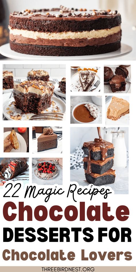 22 Magic Chocolate Dessert Recipes For Extreme Chocolate Lovers -Extreme chocolate recipes for chocolate lovers, these recipes are the richest deepest chocolate flavors you'll find. We picked out the very best recipes from across the internet.  chocolate dessert recipes, chocolate lovers desserts, dark chocolate recipes, holiday chocolate recipes, chocolate pie recipes, fudge recipes, chocolate cake recipes, dark chocolate holiday desserts. Chocolate Treat Recipes, Impressive Chocolate Desserts, Easy Decadent Chocolate Desserts, My Incredible Recipes Desserts, All Things Chocolate, Chocolate Dessert Recipes Easy, Best Chocolate Recipes, Best Chocolate Dessert Recipes, Thanksgiving Desserts Easy Chocolate