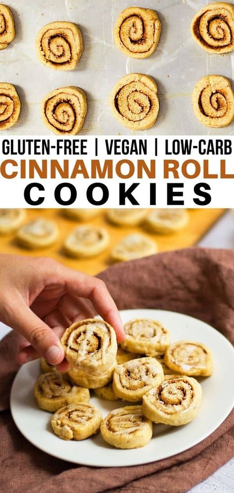 Gluten-free Cinnamon Roll Cookies (vegan with grain-free / keto options) Healthy Cinnamon Roll, Icing Drizzle, Healthy Christmas Cookies, Healthy Cinnamon Rolls, Grain Free Cookies, Gluten Free Christmas Cookies, Cookie Contest, Keto Christmas Cookies, Keto Cinnamon Rolls