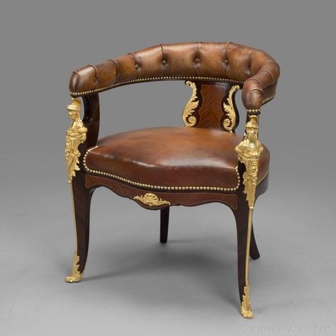 OnlineGalleries.com - A Louis XV Style Gilt-Bronze Mounted Desk Chair Retro Office Chair, Gilded Furniture, Mounted Desk, Biedermeier Furniture, Vintage Couch, Chair Desk, Victorian Furniture, Antique Chairs, Deco Furniture