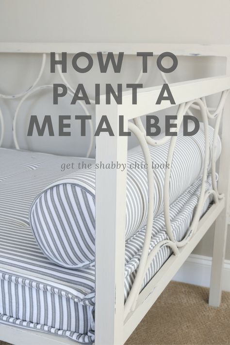 How to paint a metal bed like this daybed with Maison Blanche furniture paint Daybed Makeover, Paint A Metal Bed Frame, Metal Bed Frame Makeover, Metal Daybed Makeover, Painting Metal Furniture, Paint Metal Bed Frame, Painting Iron Bed Frame, How To Paint Metal Furniture, Painted Iron Beds