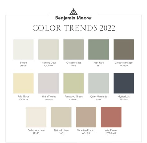 Paint Color Trends for 2022 Colors of the Year Benjamin Moore China White, Paint Trends, Trending Paint Colors, Paint Color Inspiration, Green Paint Colors, Benjamin Moore Colors, Best Paint Colors, Paint Colour, Interior Paint Colors