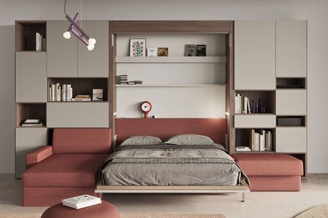 Double murphy bed with sofa Nobu | CLEVER Murphy Bed Videos, Double Folding Bed, Wall Bed Sofa, Murphy Sofa Bed, Murphy Bed Tv Wall, Murphy Bed With Wardrobe, Murphy Bed Interior Design, Murphy Bed Sofa Combo, Murphy Bed Design Ideas