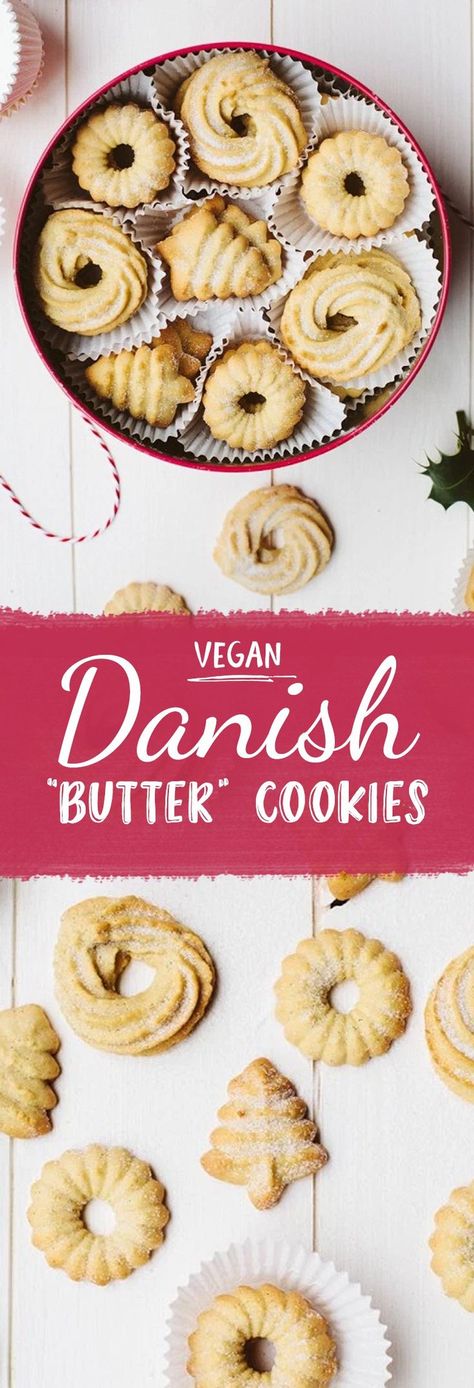 Vegan Danish Butter Cookies Vegan Danish Butter Cookies, Vegan Butter Cookies, Vegan Butter Cookies Recipe, Vegan Danish, Sugar Foods, Patisserie Vegan, Vegan Christmas Cookies, Danish Butter Cookies, Dessert Oreo