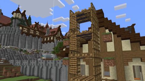 Minecraft Scaffolding Ideas, Scaffolding Minecraft, Minecraft Machines, Medieval Decoration, Medieval Theme, Medieval Decor, Build Inspiration, Minecraft Medieval, Minecraft Inspiration