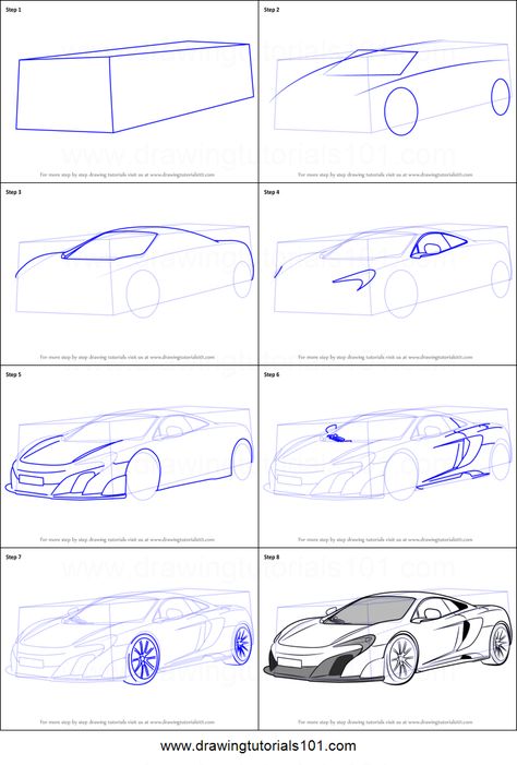 How to Draw McLaren 675LT printable step by step drawing sheet : DrawingTutorials101.com Cars For Drawing, Steps Drawing, Car Drawing Reference, Car Drawing Tutorial, How To Draw A F1 Car Step By Step, Drawing Cars Sketches, Step By Step Car Drawing, Auto Drawing, How To Draw A Sports Car