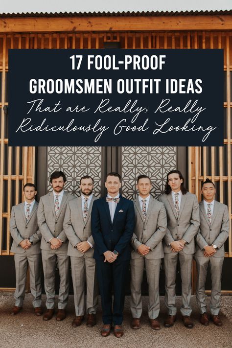 17 Fool-Proof Groomsmen Outfit Ideas That are Really, Really Ridiculously Good Looking | Junebug Weddings Groomsmen In Suits, Groom And Groomsmen Attire Tuxedo, Men Groomsmen Outfits, Men’s Wedding Attire Groom, Wedding Party Suits Men, Wedding Party Clothing Ideas, Groomsmen With Different Suits, Men’s Wedding Party Attire, Groom Party Attire