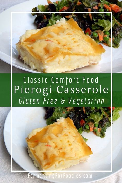 Lazy Pierogi Casserole is classic comfort food at its best! Filled with cheesy mashed potatoes and onions topped. Use gluten free lasagna noodles for a gf and vegetarian dish that everyone will love. #perogiecasserole Lazy Pierogi Casserole, Sunday Casserole, Lazy Pierogi, Pierogi Lasagna, Supper Casseroles, Gluten Free Pierogies, Vegetarian Casseroles, Meal Planing, Pierogi Casserole