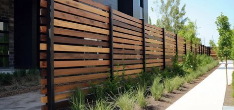 Privacy Fence Ideas: Enhance Your Outdoor Space With These Options Backyard Privacy Fence, Moroccan Courtyard, Horizontal Slat Fence, Privacy Fence Ideas, Fence Options, Wood Fence Design, Natural Fence, Backyard Privacy, Privacy Fences