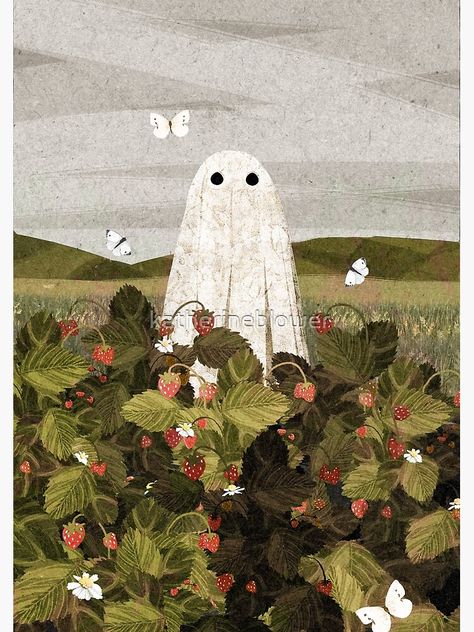 "Strawberry Fields" Photographic Print by katherineblower | Redbubble Katherine Blower, Strawberry Art, Strawberry Fields, A Ghost, Mini Canvas Art, Cute Ghost, Society6 Art, Halloween Art, Wall Collage