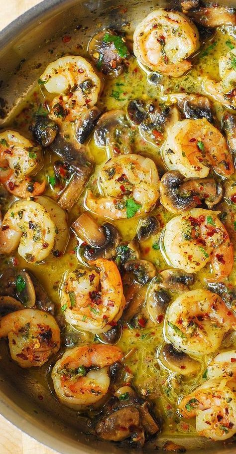 Pesto Shrimp with Mushrooms Shrimp With Mushrooms, Seafood Sandwiches, Pesto Shrimp, Shrimp Dinner, Italian Foods, Shrimp Recipes For Dinner, Shrimp Recipes Easy, Shrimp Dishes, Seafood Dinner