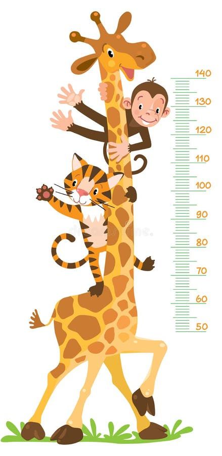 Giraffe, monkey, tiger. Meter wall or height chart royalty free illustration Zoo Logo, Geometric Poster Design, Monkey Icon, Giraffe Illustration, Three Wise Monkeys, Branch Vector, Cartoon Monkey, Wise Monkeys