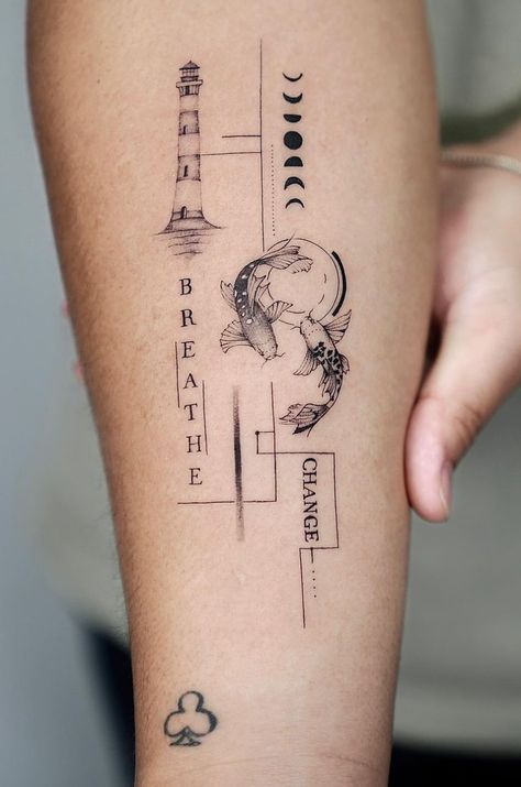 Women Bicep Tattoo, Perspective Tattoos, Tato Naruto, Clever Tattoos, Geometry Tattoo, Geometric Tattoo Design, Small Hand Tattoos, Small Tattoos For Guys, Hand Tattoos For Guys