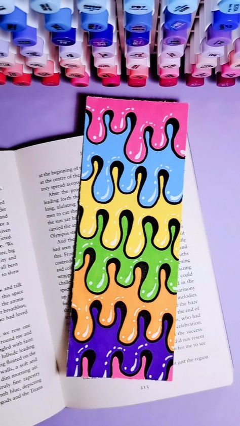 Pinoxart - Eline Suijten | Colorful bookmark with drips! . . . #drawing #drips #colorful #posca #paintmarkers #markers #bookmark | Instagram Posca Pens Art Neon, Markers On Canvas Ideas, Drawing With Posca Pens, Glitter Marker Art, Cute Posca Pen Art, Ideas For Drawing With Markers, Painting Markers Art, Posca Bookmark, Drawing Ideas Posca Markers