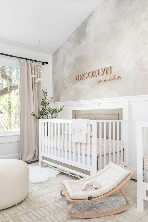 A Twins Neutral Nursery Design Reveal - Little Crown Interiors Organization Nursery, Closet Nursery, Nursery Design Neutral, Modern Baby Room, Room Murals, Baby Room Closet, Cozy Baby Room, Baby Nursery Inspiration, Wallpaper Kids