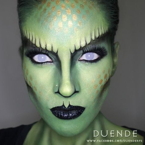 reptile makeup Alien Make-up, Dragon Makeup, Halloween Makeup Tutorial Easy, Fantasy Make-up, Alien Makeup, Animal Makeup, Drag Make-up, Special Fx Makeup, Theatrical Makeup