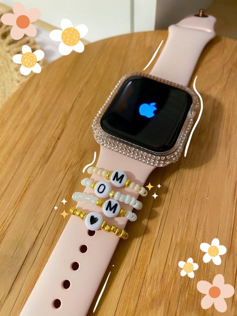 Watch Accessories Bracelets, Apple Watch Band Charms Diy, Diy Watch Charms, Apple Watch Beads, Apple Watch Stack, Apple Watch Bracelet Stack, Diy Apple Watch Band, Apple Watch Charms, Beaded Watches Bracelet