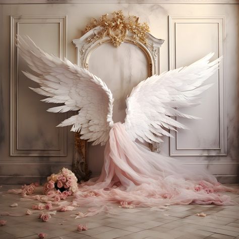 DBackdrop Vintage Wall Pink Elegant Angel Wings Tulle Rose Backdrop RR – Dbackdrop Rose Backdrop, Elegant Decorations, Angel Theme, Diy Wings, Muslin Backdrops, Fathers Day Photo, Floral Backdrop, Spring Photography, Angel And Devil