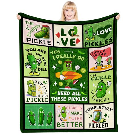 PRICES MAY VARY. Best Pickle Lover Gifts: The Pickle Blanket is a great gift for pickle lovers. With its creative image and realistic print, it captures the essence of pickle love, it is a delightful gift that celebrates their passion for pickles Decorative Pickle Decor: This pickle blanket is a stylish bedspread and also serves multiple purposes. It's suitable for sofa, couch, bed and outdoor, it offers protection for your bed and couch, keeping them clean and stain-free Thoughtful Pickles Gift Pickle Gifts, Pickle Lover, Memory Blanket, Themed Gifts, Sofa Blanket, Print Blanket, Patterned Throw, Warm Blankets, Sofa Throw