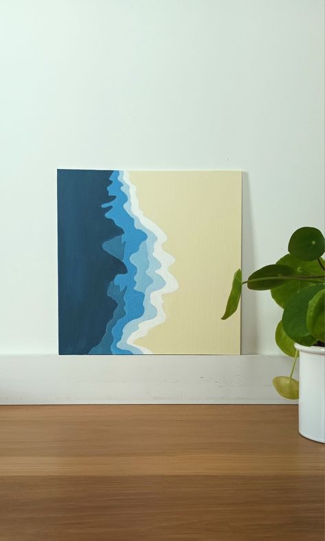 Ocean Aesthetic Painting Easy, Minimalist Ocean Painting, Simple Ocean Painting, Acrylic Wave Painting, Skateboard Painting, Handpainted Tote, Ocean Mural, The Beach Painting, Coastal Apartment