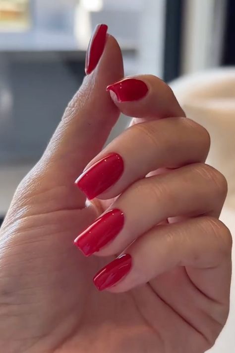 And we have the details on the affordable bright red polish she used. Red Nails Square, Favourite Aesthetic, Nail 2024, Euphoria Nails, Kylie Jenner Nails, Christmas Tree Nails, Universe Movie, Cute Short Nails, Winter Manicure