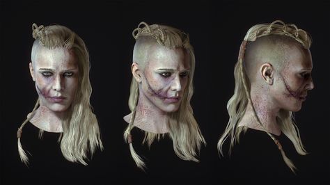 ArtStation - Porunn - Vikings Fan Art, Genc Buxheli Jaw Scar Reference, Porunn Vikings, Scar Reference, Female Viking, Vikings Fan, Vikings Tv, Viking Warrior, Warrior Girl, Hyperrealism