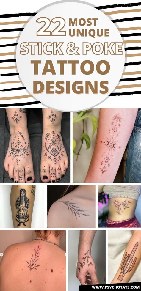 Stick And Poke Tattoo Stick And Poke Tattoo Designs, Hand Poke Tattoo Ideas, Unique Stick And Poke, Hand Poke Tattoo Designs, Poke Tattoo Diy, Hand Poked Tattoo Ideas, Stick And Poke Tattoo Ideas Simple, Poke And Stick Tattoo, Diy Tattoo Ideas