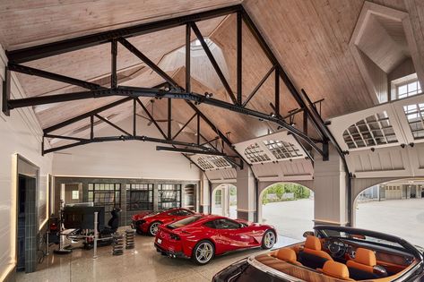 Exposed Aggregate Concrete, Architecture Classic, Car Barn, Ultimate Garage, Carriage Doors, Veteran Car, Garage Door Design, Lap Siding, Car Silhouette