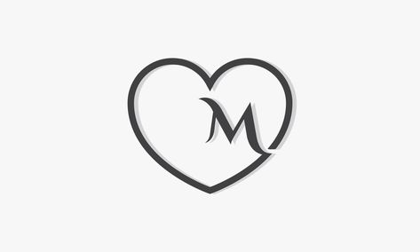 letter M heart concept logo isolated on white background. Mariana, M With Heart, Letter M Heart, Letter M Tattoos, M Heart, Heartbeat Tattoo, M Tattoos, The Letter M, Bears Nails