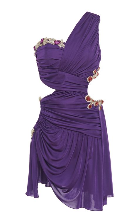 Jewel Embellished Ruched Dress by MOSCHINO for Preorder on Moda Operandi Moschino Gown, Luxury Purple Mini Dress, Luxury Purple Ruffled Mini Dress, Moschino Red Carpet, Moschino 2022, Moschino Dress, 90s Runway Fashion, Young Fashion, Kpop Fashion Outfits