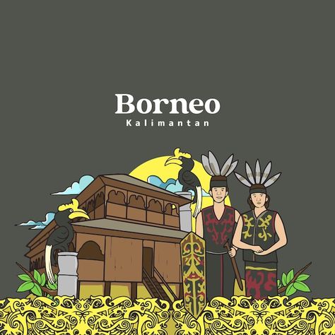 Set borneo kalimantan illustration. hand... | Premium Vector #Freepik #vector #dayak #geometric-floral #retro-pattern #ethnic Poster Kebudayaan, Poster Art Ideas, Culture Artwork, West Kalimantan, East Kalimantan, Feminine Symbols, Girl Power Quotes, Indonesian Art, Greeting Card Collection